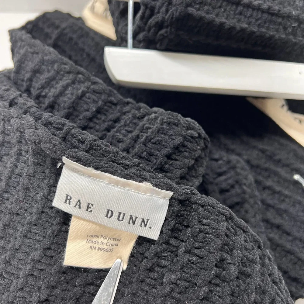 Rae Dunn Chenille Knit Throw Blanket Black